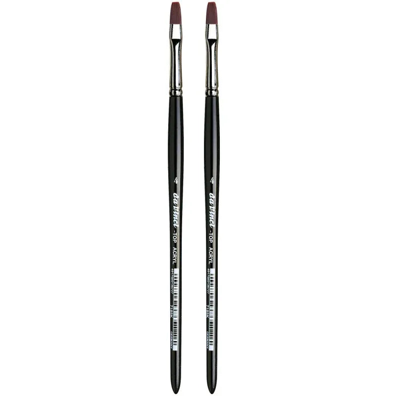 TOP-ACRYL Bright Red-Brown Brush, Synthetic, Acrylic & Oil, Flat, Series 7185K, Size 4, Pack of 2