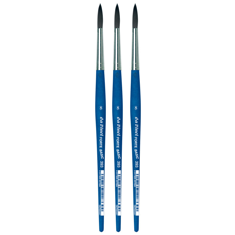 FORTE BASIC Student Brush, Synthetic, Acrylic, Round, Series 393, Size 8, Pack of 3