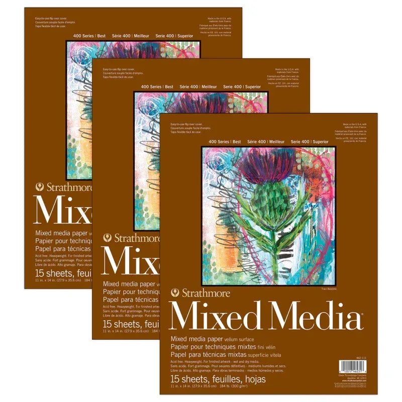 400 Series Mixed Media Pad, Glue Binding, 15 Sheet, 11x14 inch, Pack of 3
