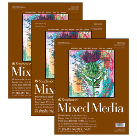 400 Series Mixed Media Pad, Glue Binding, 15 Sheet, 11x14 inch, Pack of 3