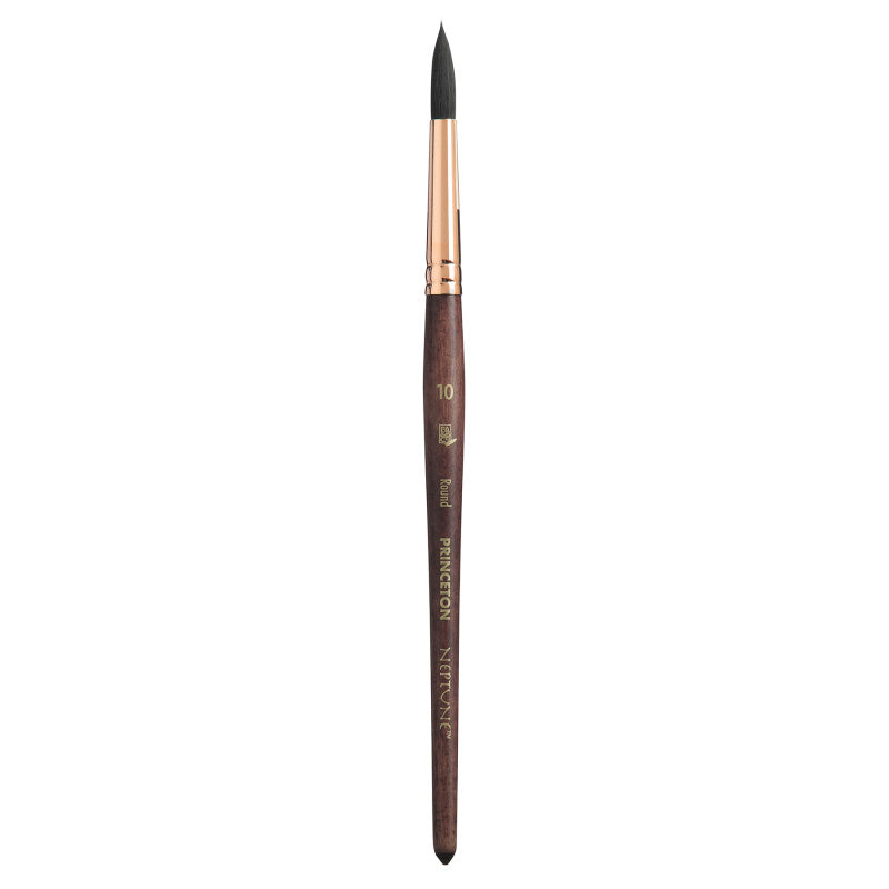 Neptune Round Brush, Synthetic Bristles, Short Handle Watercolor Paintbrush, Dark Wood, Size 10, 1 Count