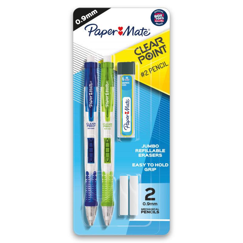 Paper MateÂ® ClearpointÂ® Mechanical Pencils, HB #2 Lead (0.9mm), Assorted Barrel Colors, 2 Pencils, 1 Lead Refill Set, 2 Erasers