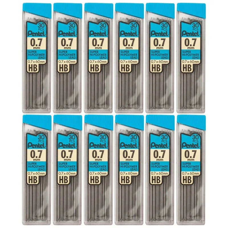 HB Super Hi-Polymer Leads, 0.7mm, Black, 30 Leads Per Pack, 12 Packs