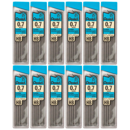 HB Super Hi-Polymer Leads, 0.7mm, Black, 30 Leads Per Pack, 12 Packs