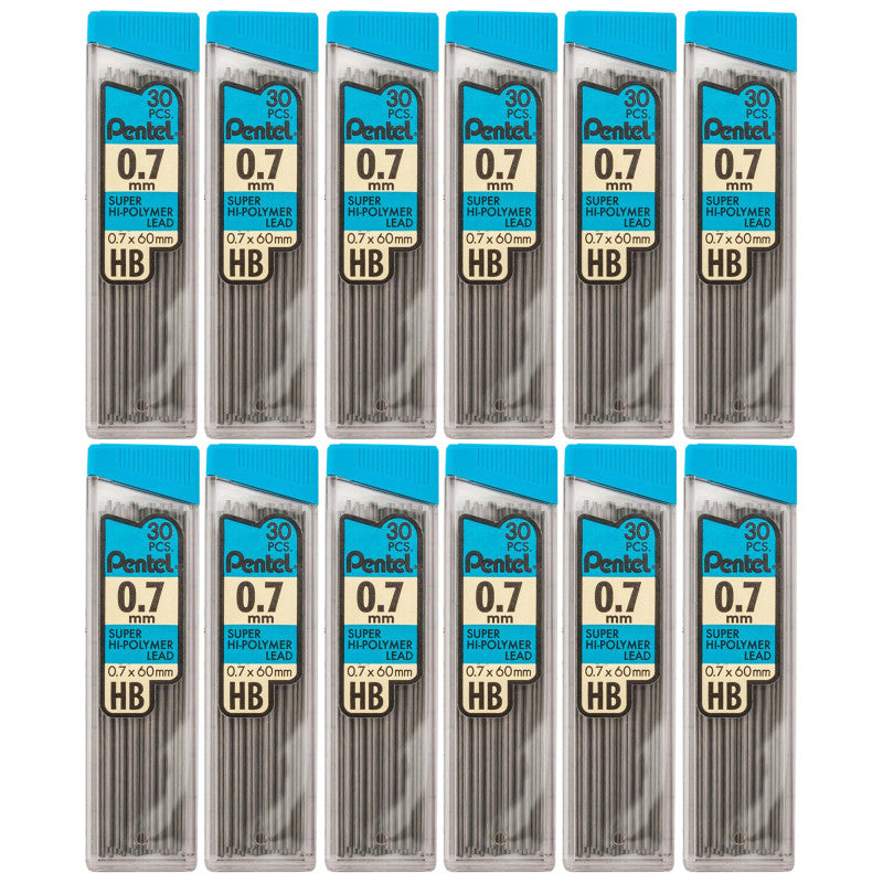 HB Super Hi-Polymer Leads, 0.7mm, Black, 30 Leads Per Pack, 12 Packs