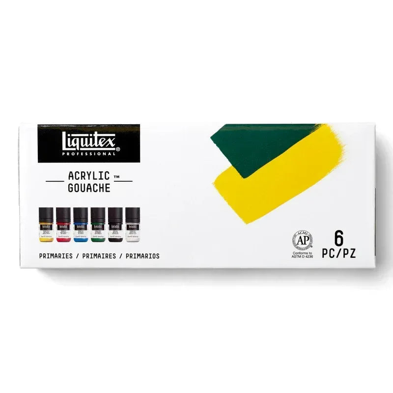 Professional Acrylic Gouache Paint, Primary Colors, 22 mL, Set of 6