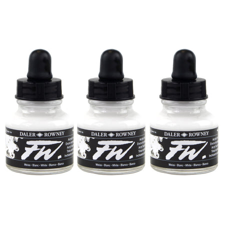FW Acrylic Ink, White, 29.5ml, Pack of 3