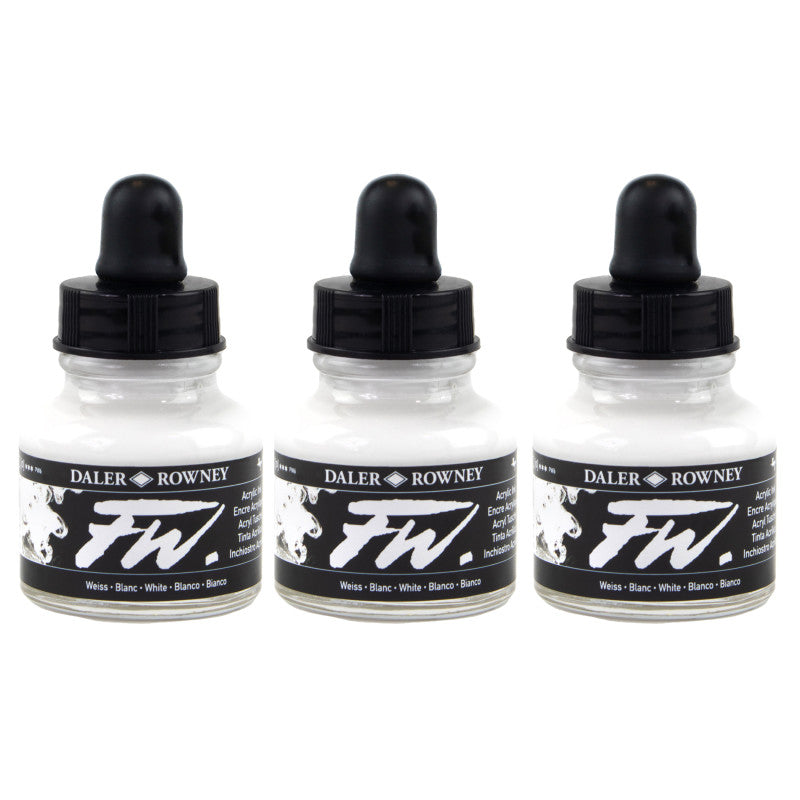 FW Acrylic Ink, White, 29.5ml, Pack of 3