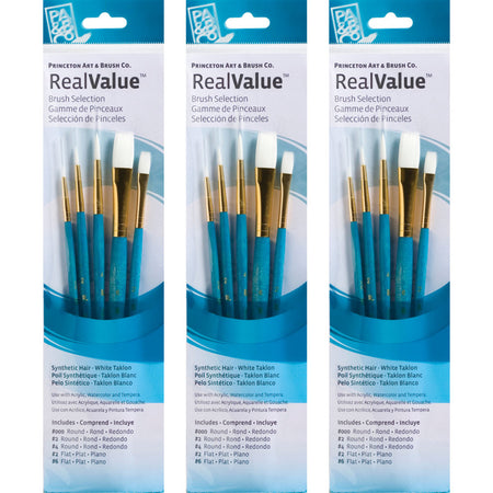 RealValue Brush Set, White Taklon Bristles, Short Handle Mixed Media Paintbrush, Blue, 5 Per Set, 3 Sets