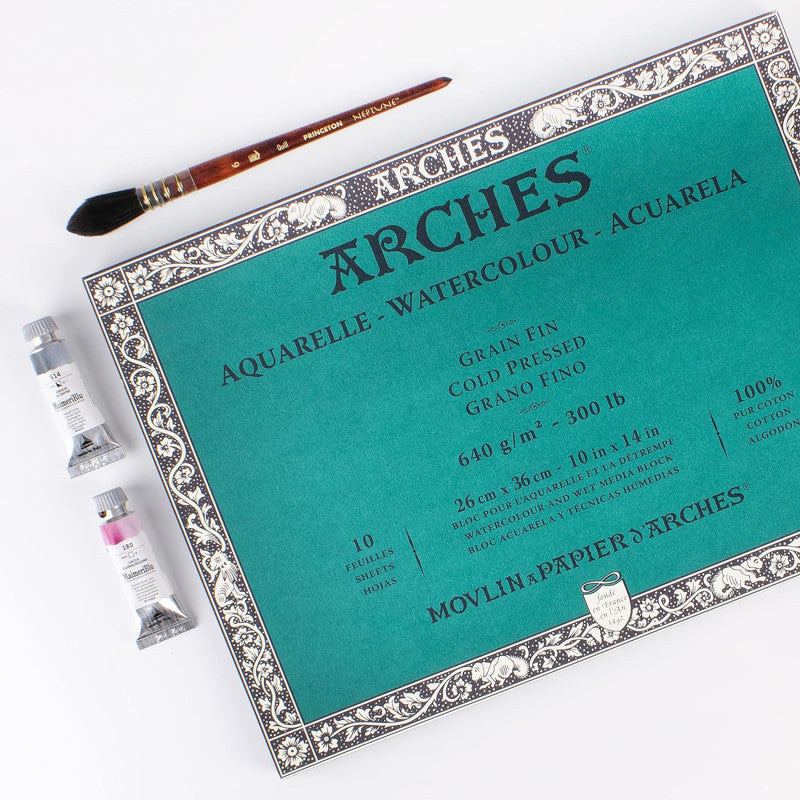 Aquarelle Watercolor Paper Block, Heavyweight, Cold Press, Natural White, 300 lb (640 gsm), 10 Sheet, 10x14 in, 1 Count