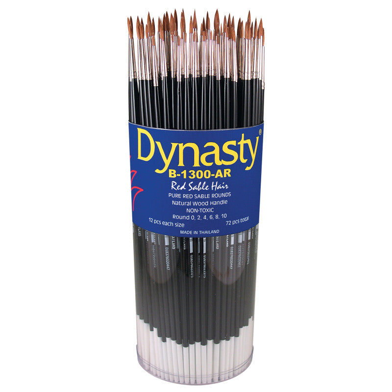 Red Sable Style Round Brush Canister, 72 Brushes