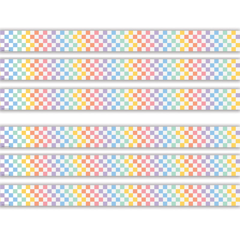 Cool for School Checkers Straight Border Trim, 35 Feet Per Pack, 6 Packs