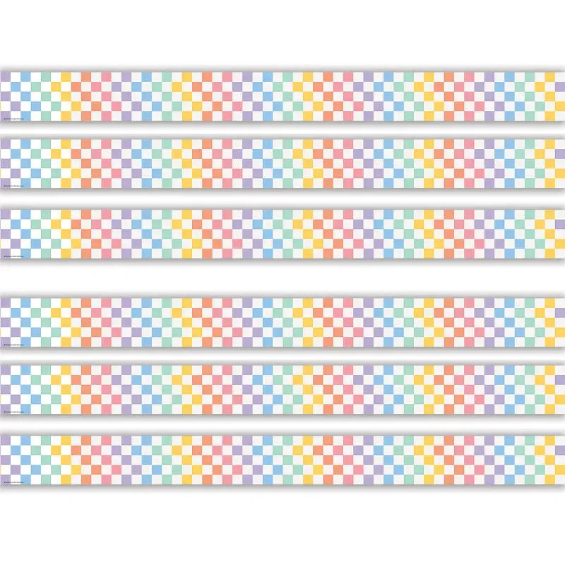 Cool for School Checkers Straight Border Trim, 35 Feet Per Pack, 6 Packs