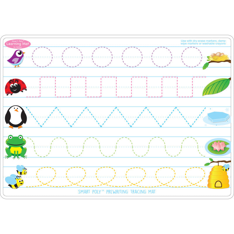 Smart Poly&trade; Learning Mat, 12" x 17", Double-Sided, Prewriting & Shape Tracing