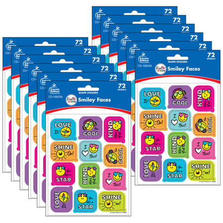 Kind Vibes Smiley Faces Shape Stickers, 72 Per Pack, 12 Packs