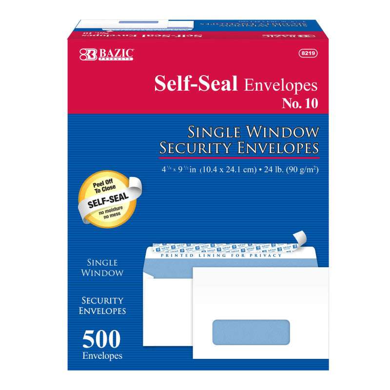 #10 Self-Seal Security Single Window Envelopes, Box of 500