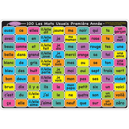 Smart Poly&trade; Learning Mat, 12" x 17", Double-Sided, French Sight Words 1st & 2nd Year