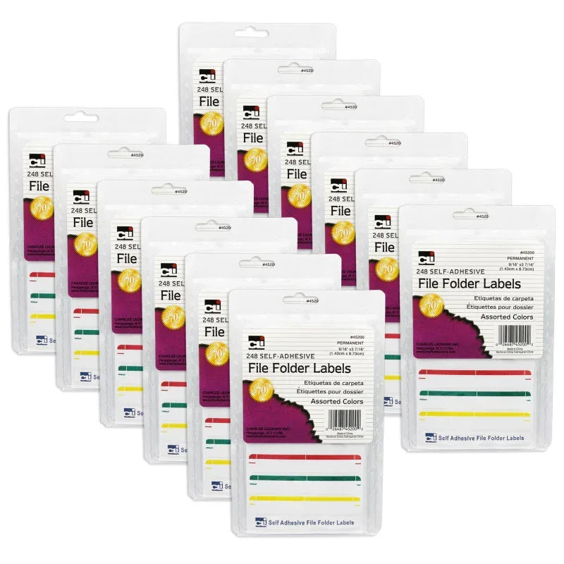 File Folder Labels, Assorted, 248 Per Pack, 12 Packs