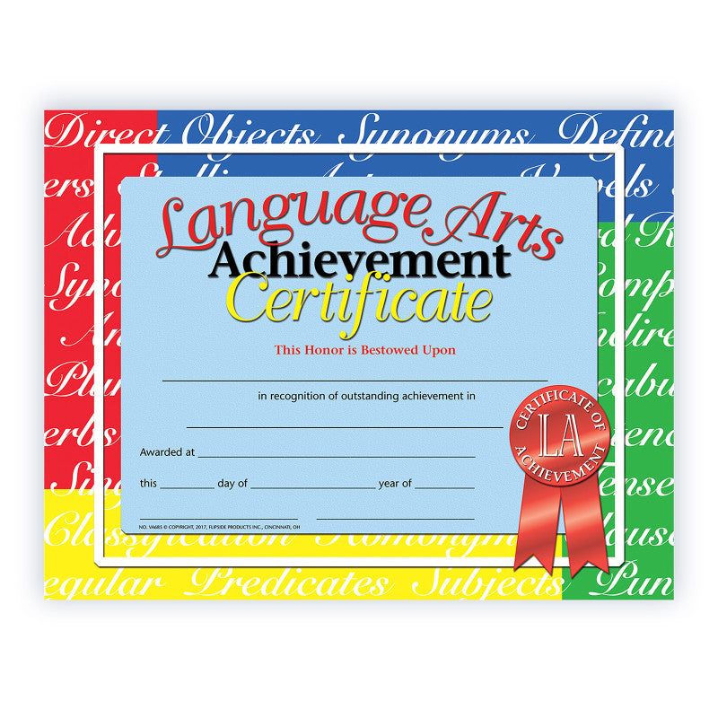 Language Arts Achievement Certificate, 8.5" x 11", Pack of 30