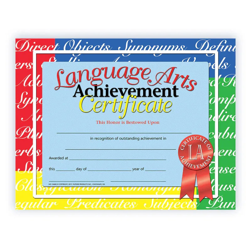 Language Arts Achievement Certificate, 8.5" x 11", Pack of 30