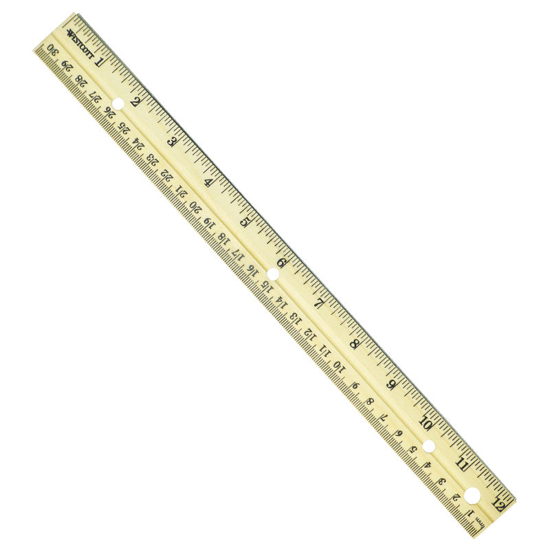 12" Hole Punched Wood Ruler English and Metric With Metal Edge