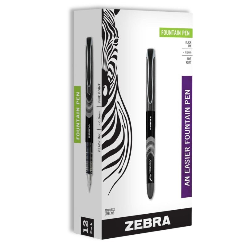 Fountain Pens, 0.6mm Fine Point, Black Ink, Stainless Steel Nib, 12 Count