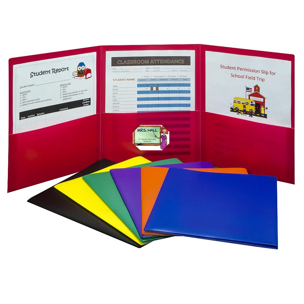 C-Line® 3-Pocket Poly Portfolio, Assorted, Box of 24