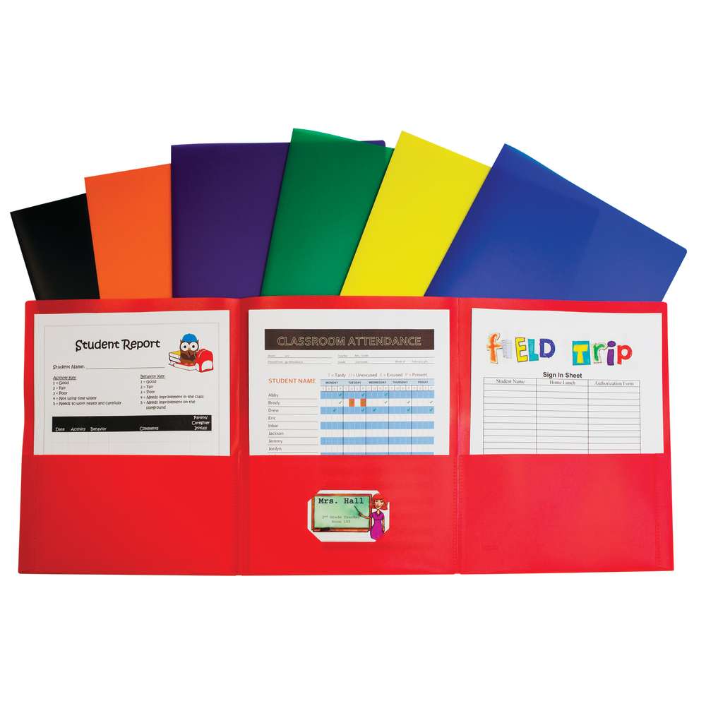 C-Line® 3-Pocket Poly Portfolio, Assorted, Box of 24