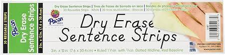 PACON® DRY ERASE SENTENCE STRIPS 3" X 12" WHITE 30 STRIPS,(PAC5187)
