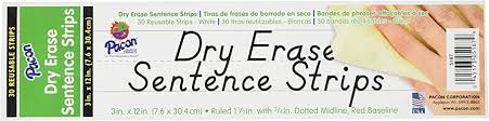 PACON® DRY ERASE SENTENCE STRIPS 3" X 12" WHITE 30 STRIPS,(PAC5187)