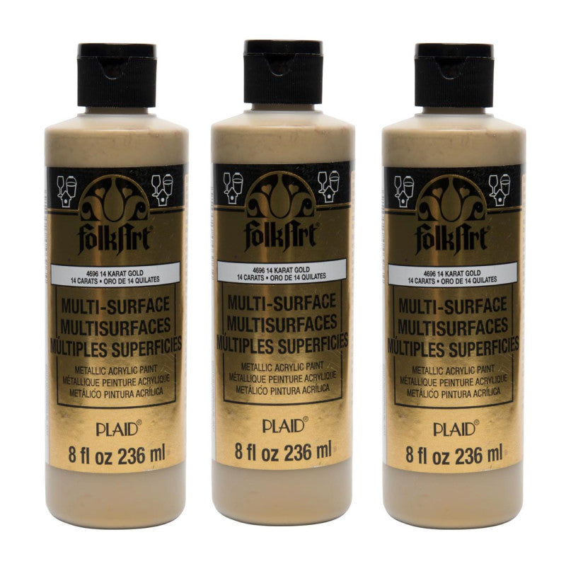 Acrylic Paint Metallic, 8oz., 14k Gold, Pack of 3