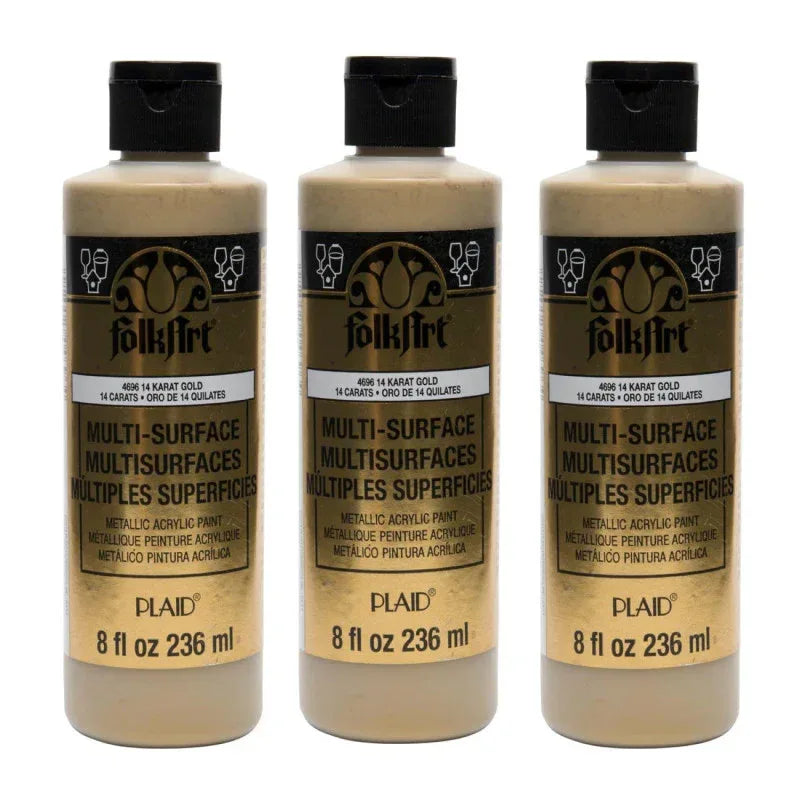 Acrylic Paint Metallic, 8oz., 14k Gold, Pack of 3