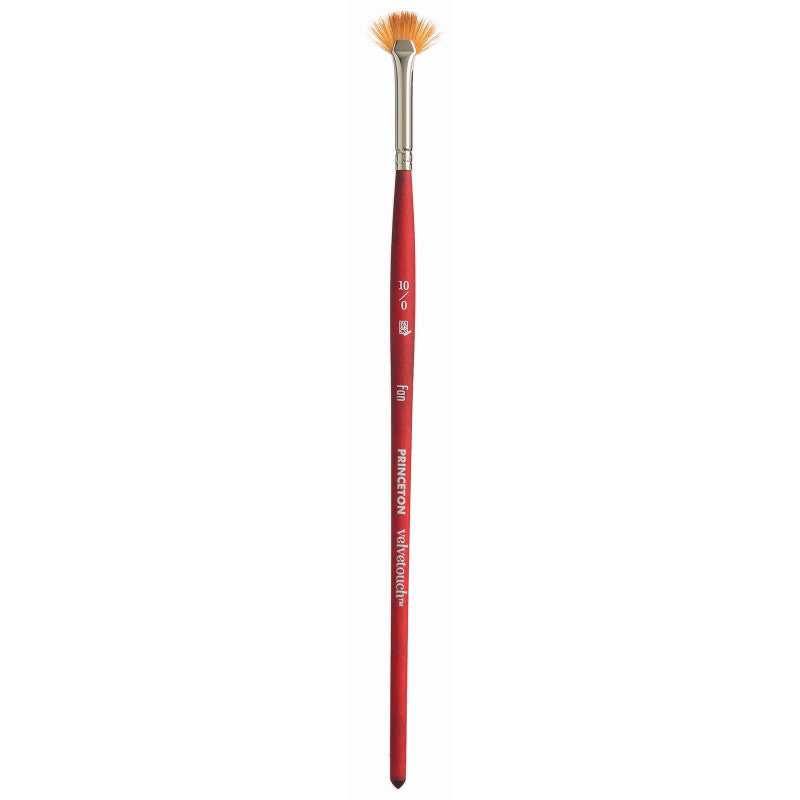 Velvetouch Fan Brush, Synthetic Bristles, Short Handle Mixed Media Paintbrush, Scarlet, Size 10/0, 1 Count