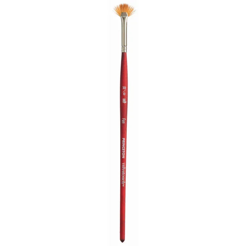 Velvetouch Fan Brush, Synthetic Bristles, Short Handle Mixed Media Paintbrush, Scarlet, Size 10/0, 1 Count