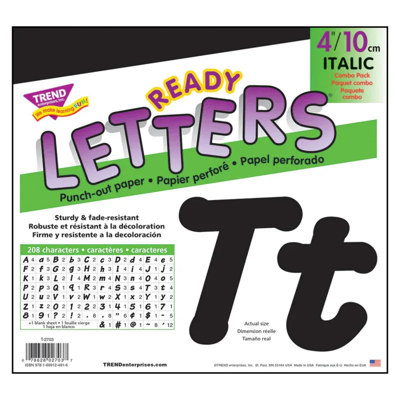 Black 4-Inch Italic Uppercase/Lowercase Combo Pack (EN/SP) Ready Letters&reg;