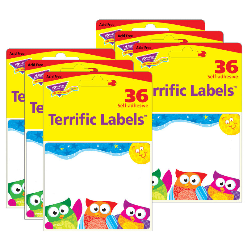 Owl-Stars!&reg; Terrific Name Tag/Labels&trade;, 36 Per Pack, 6 Packs
