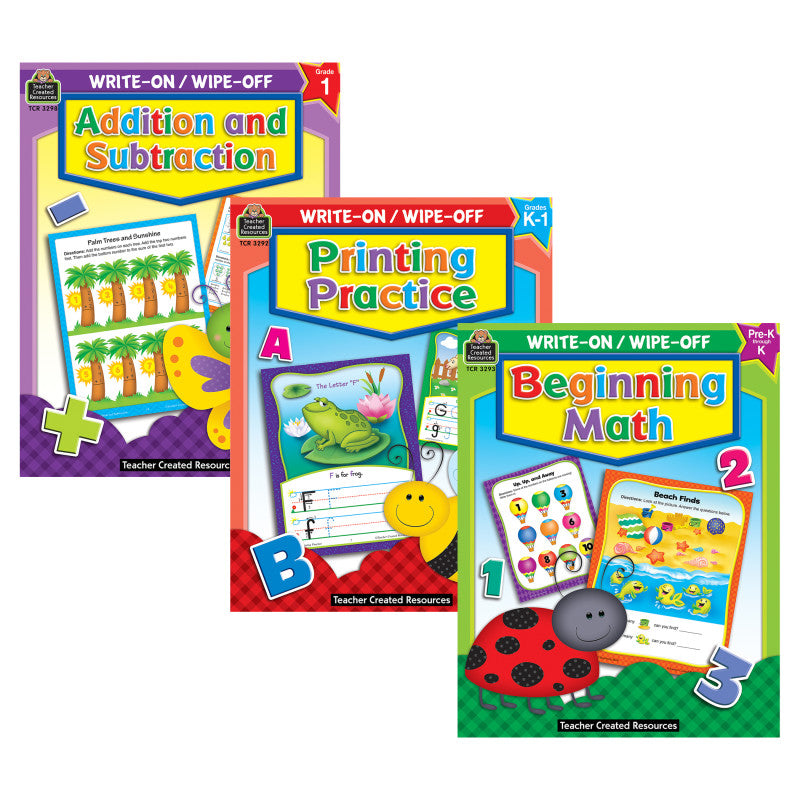 Early Learning Write & Wipe Activity Book Kit &ndash; Printing, Math, and Basic Operations