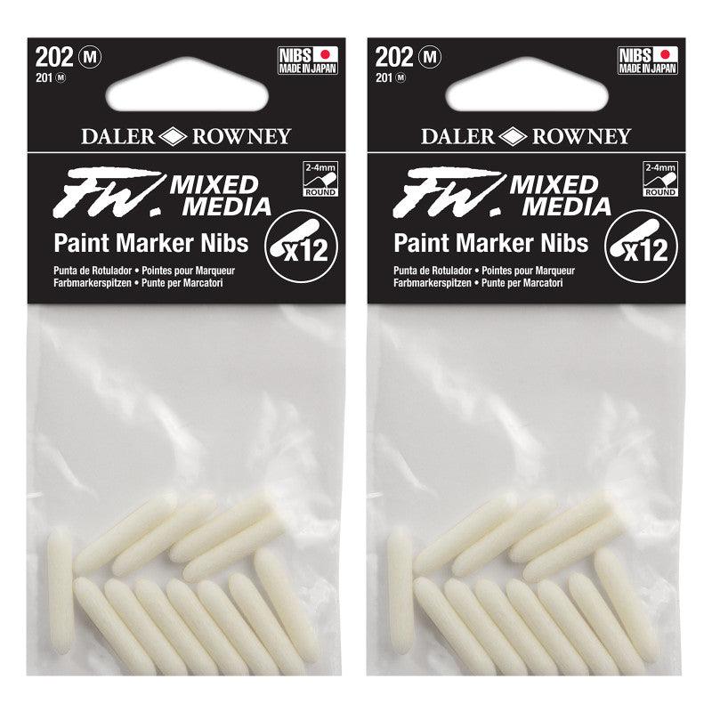 FW Ink Marker Replacement Nibs, Medium Round Tip, 2-4 mm, 12 Count, Pack of 2