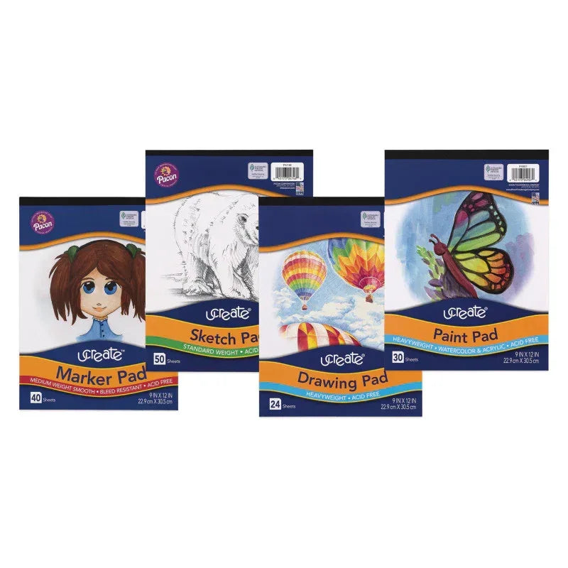 Art Pad Bundle, 9" x 12", Sketch, Drawing, Paint, Marker, Set of 4