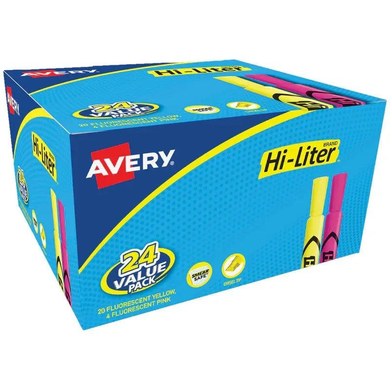 Hi-Liter&reg; Pink and Yellow Highlighters, Desk Style, Chisel Tip, 24 Total