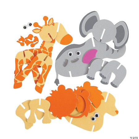 3D Foam Safari Animals Craft Kit - 12 Projects