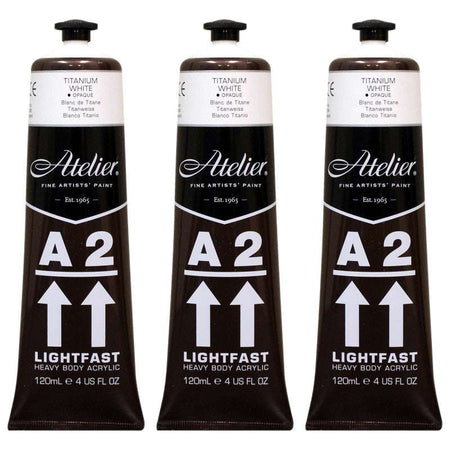 A2 Heavy Body Lightfast Artist Acrylic, 4 oz., Titanium White, Pack of 3
