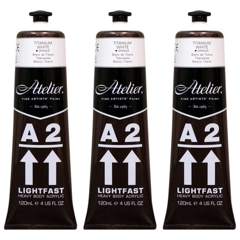 A2 Heavy Body Lightfast Artist Acrylic, 4 oz., Titanium White, Pack of 3