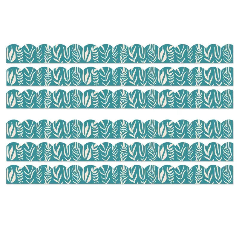True to You Teal with Leaves Scalloped Bulletin Board Borders, 39 Feet Per Pack, 6 Packs