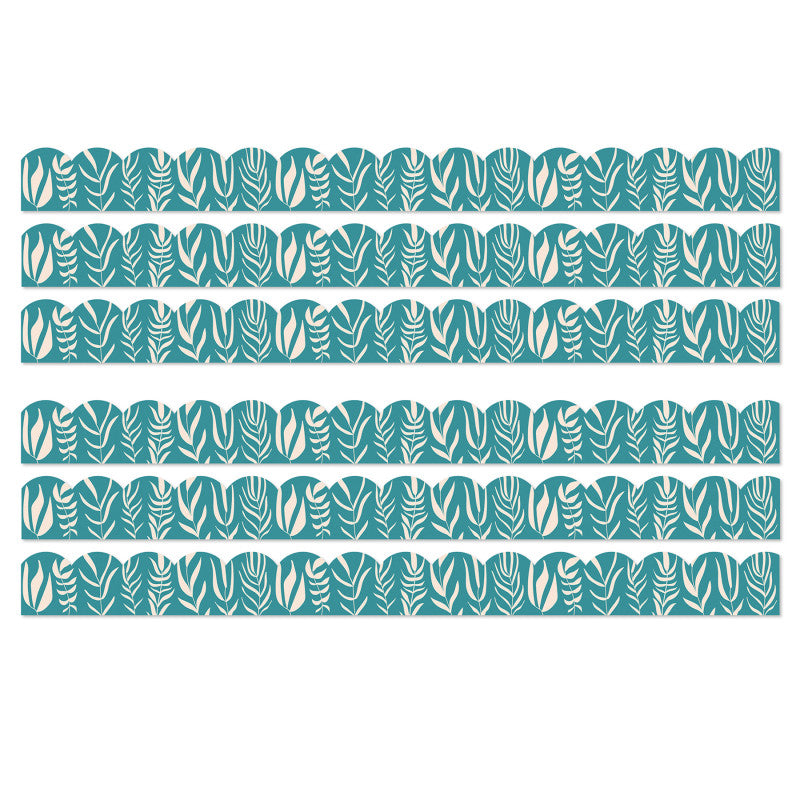 True to You Teal with Leaves Scalloped Bulletin Board Borders, 39 Feet Per Pack, 6 Packs