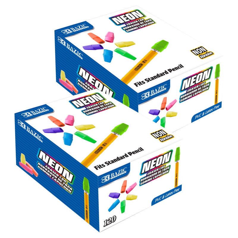 Neon Eraser Caps, 120-Count Boxe, 2-Pack