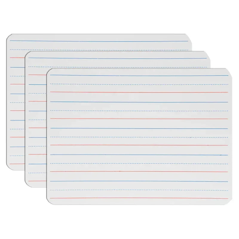 Two-Sided Magnetic Dry Erase Board, Red & Blue Ruled/Blank, 9" x 12", Pack of 3