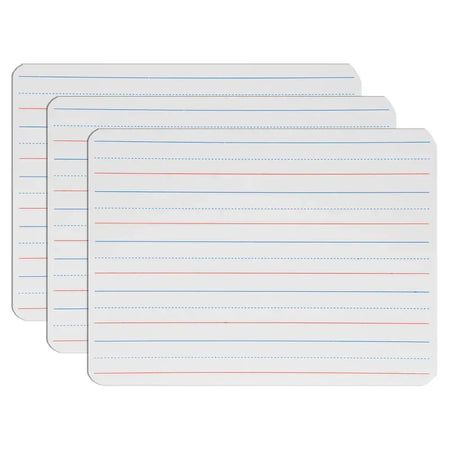 Two-Sided Magnetic Dry Erase Board, Red & Blue Ruled/Blank, 9" x 12", Pack of 3