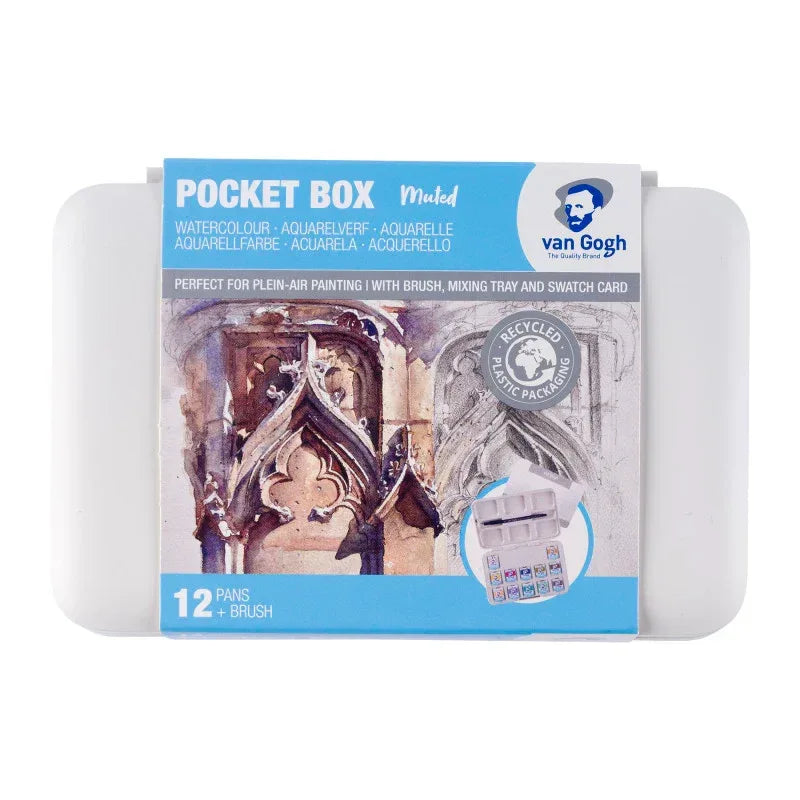 Watercolor Plastic Pocket Box, 12 Pan Muted Color Selection