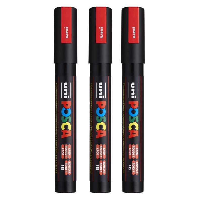 PC-5M Paint Markers, Medium Bullet Tip (1.8-2.5 mm), Fluorescent Red, Pack of 3